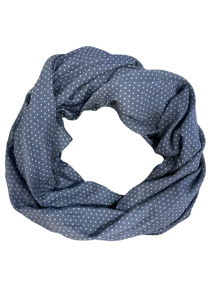 Foulard bleu marin à petits pois blancs