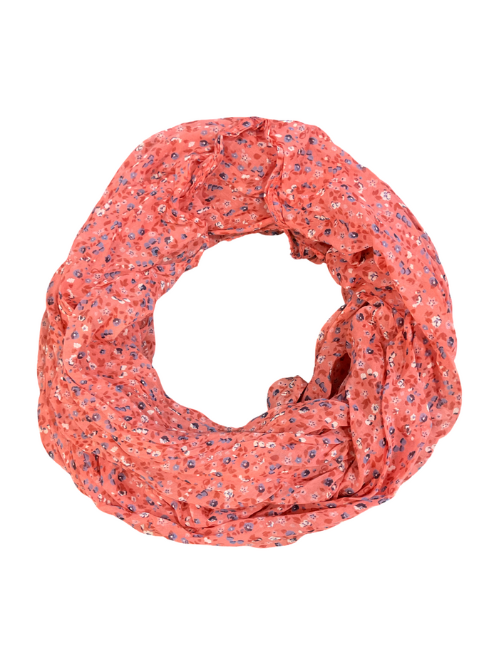 Foulard corail à motifs floraux bleus