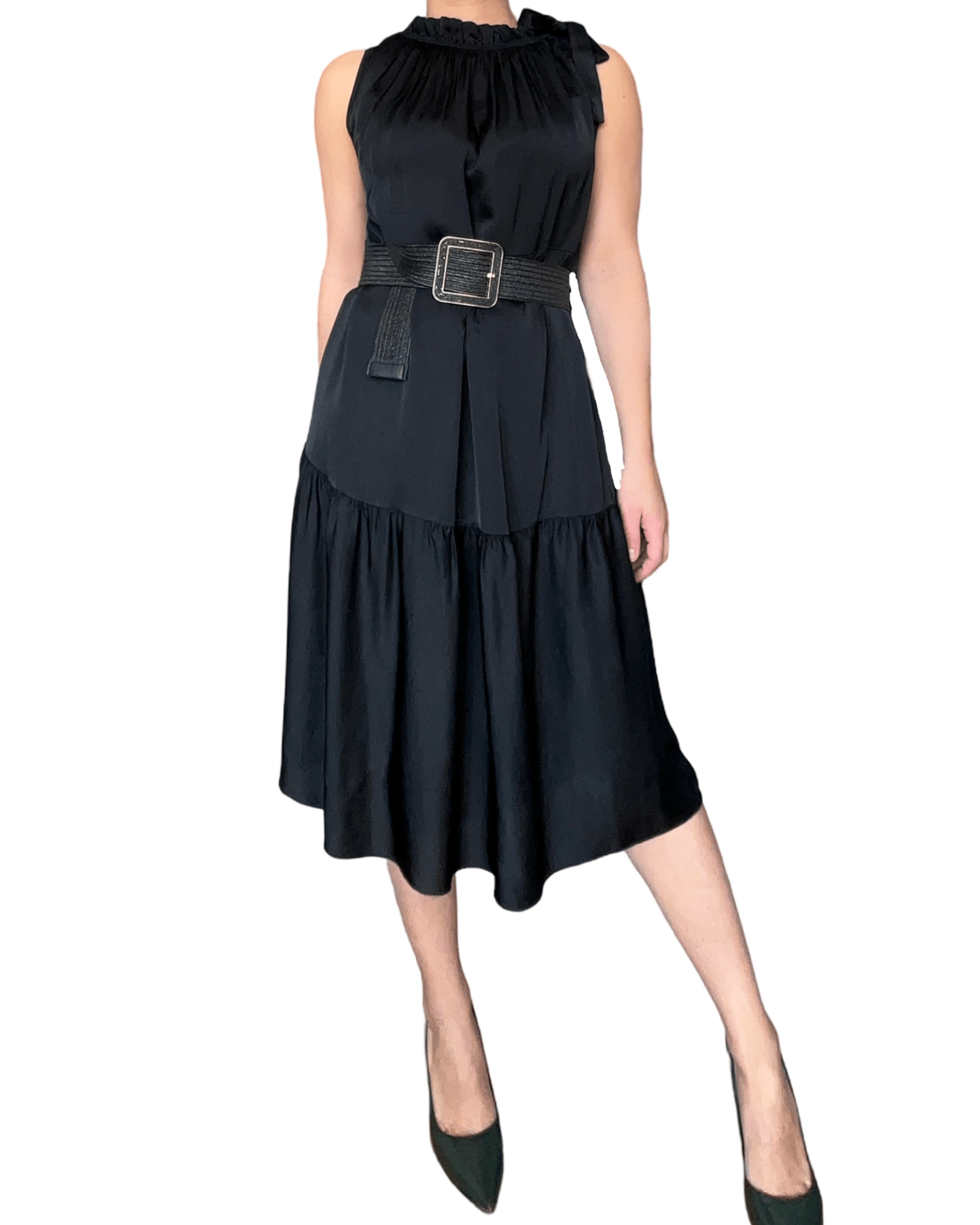 Robe à volants satinée noire