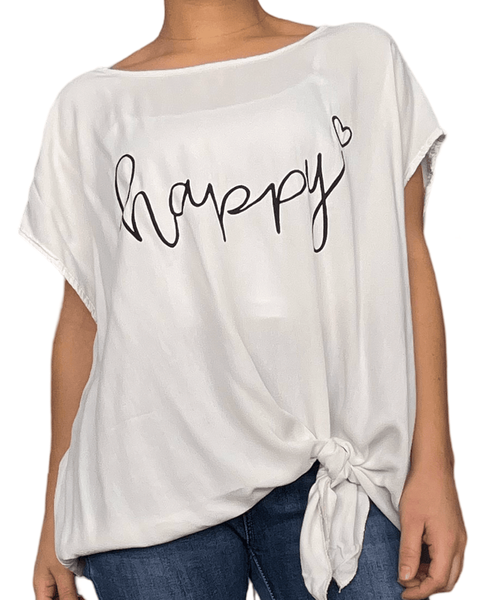 T-shirt blanc ''Happy'' pour femme.