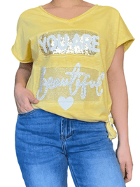 T-shirt jaune '' You are beautiful ''
