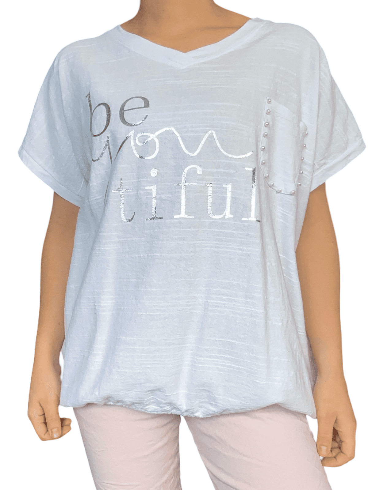 T-shirt blanc avec imprimé ''Be you tiful'' pour femme.