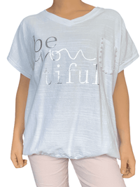 T-shirt blanc avec imprimé ''Be you tiful'' pour femme.