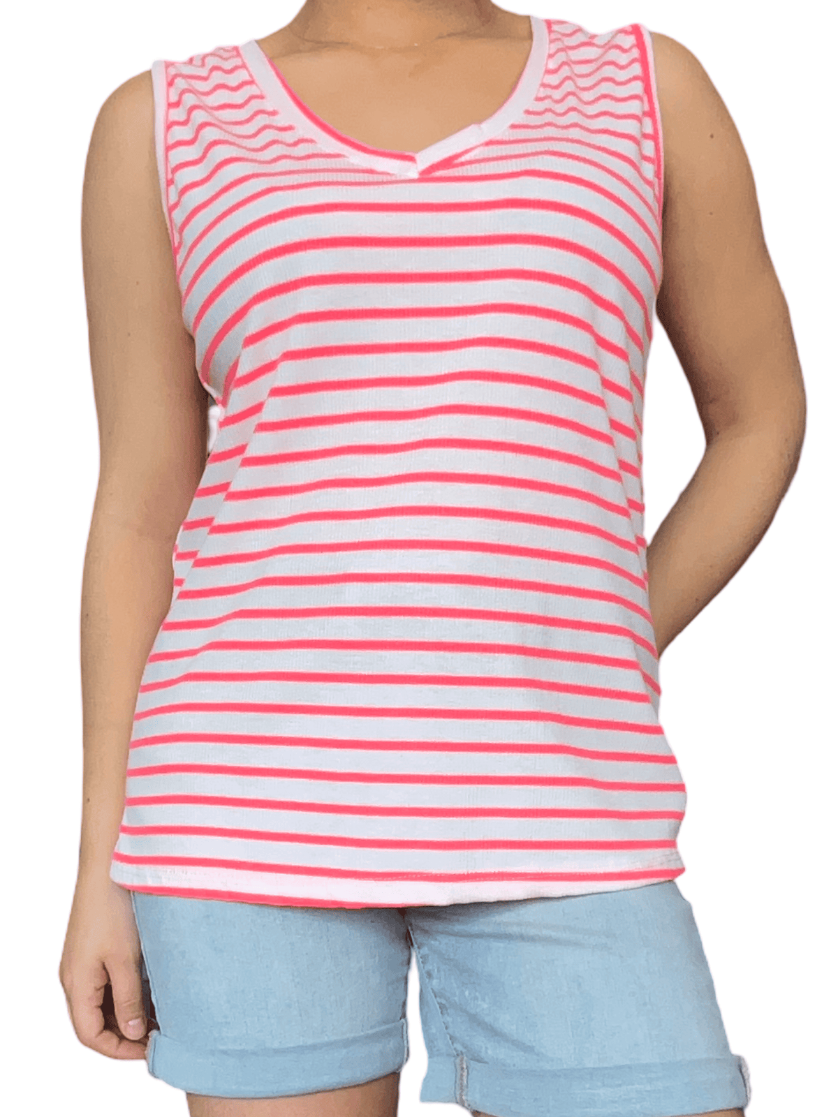 Camisole blanche rayée fuchsia pour femme.