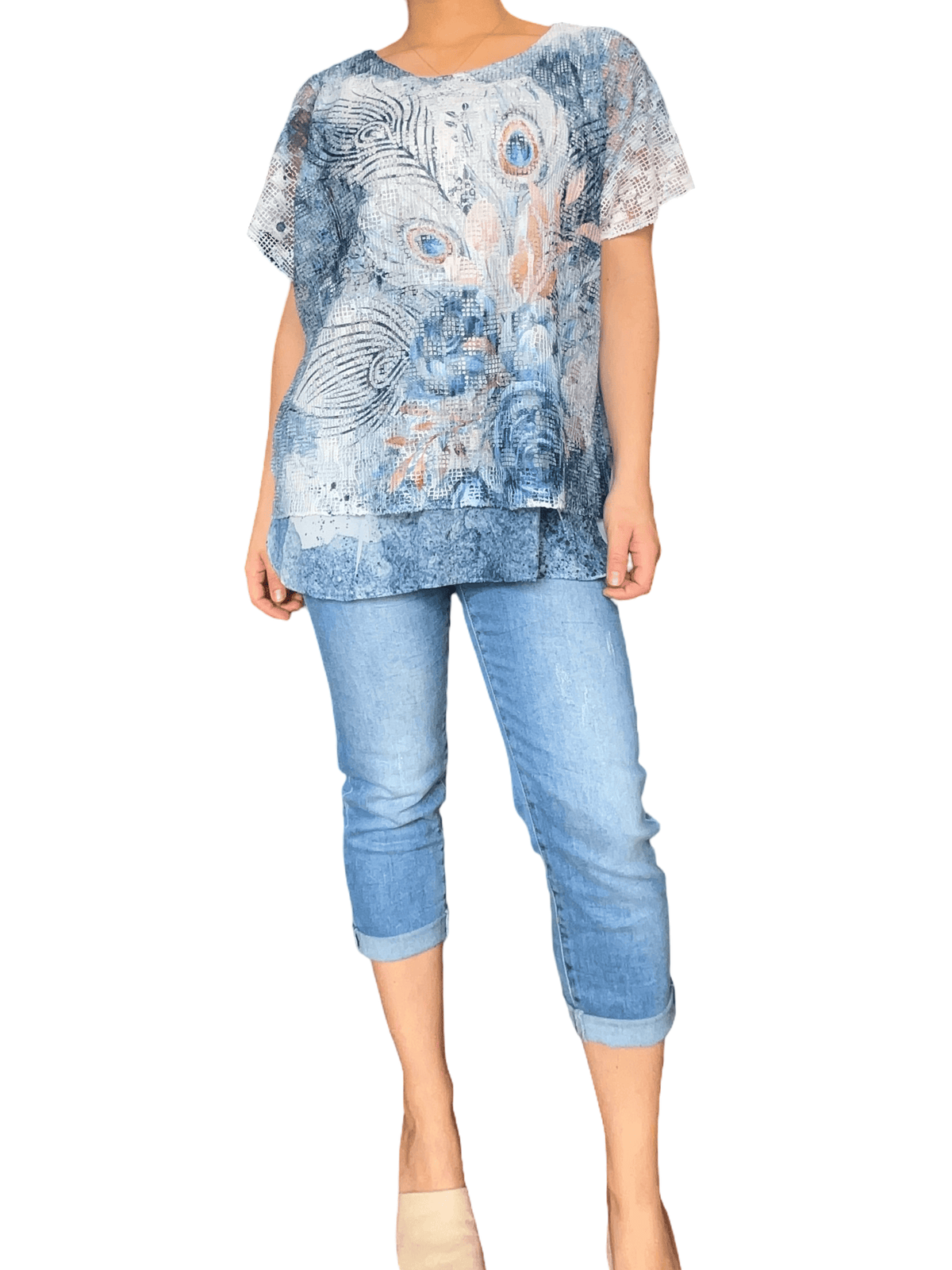 T-shirt en mailles avec imprimé animal pour femme avec capri.