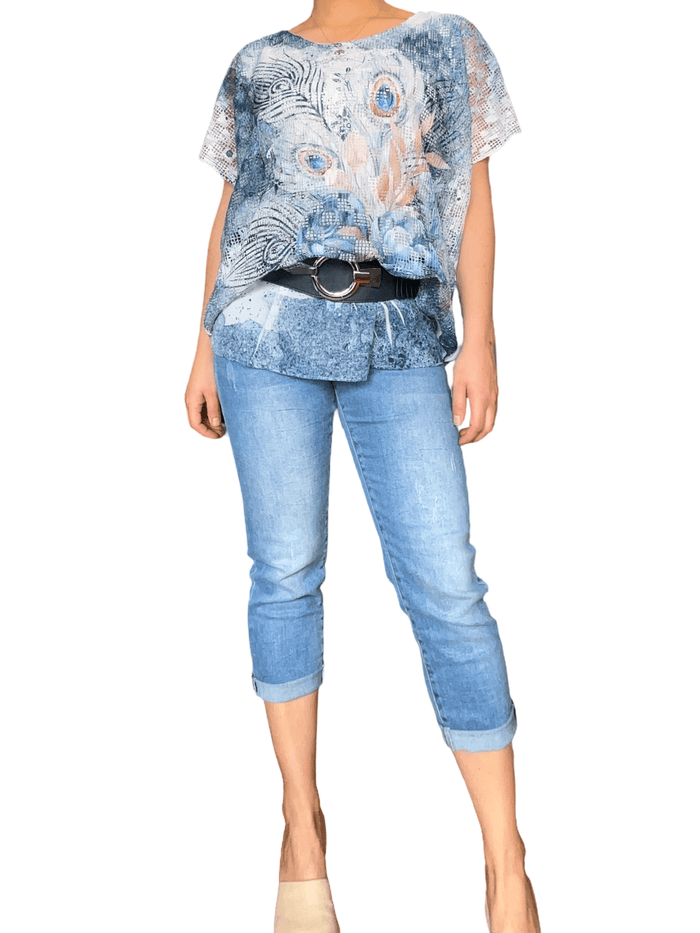 T-shirt en mailles avec imprimé animal pour femme avec ceinture.