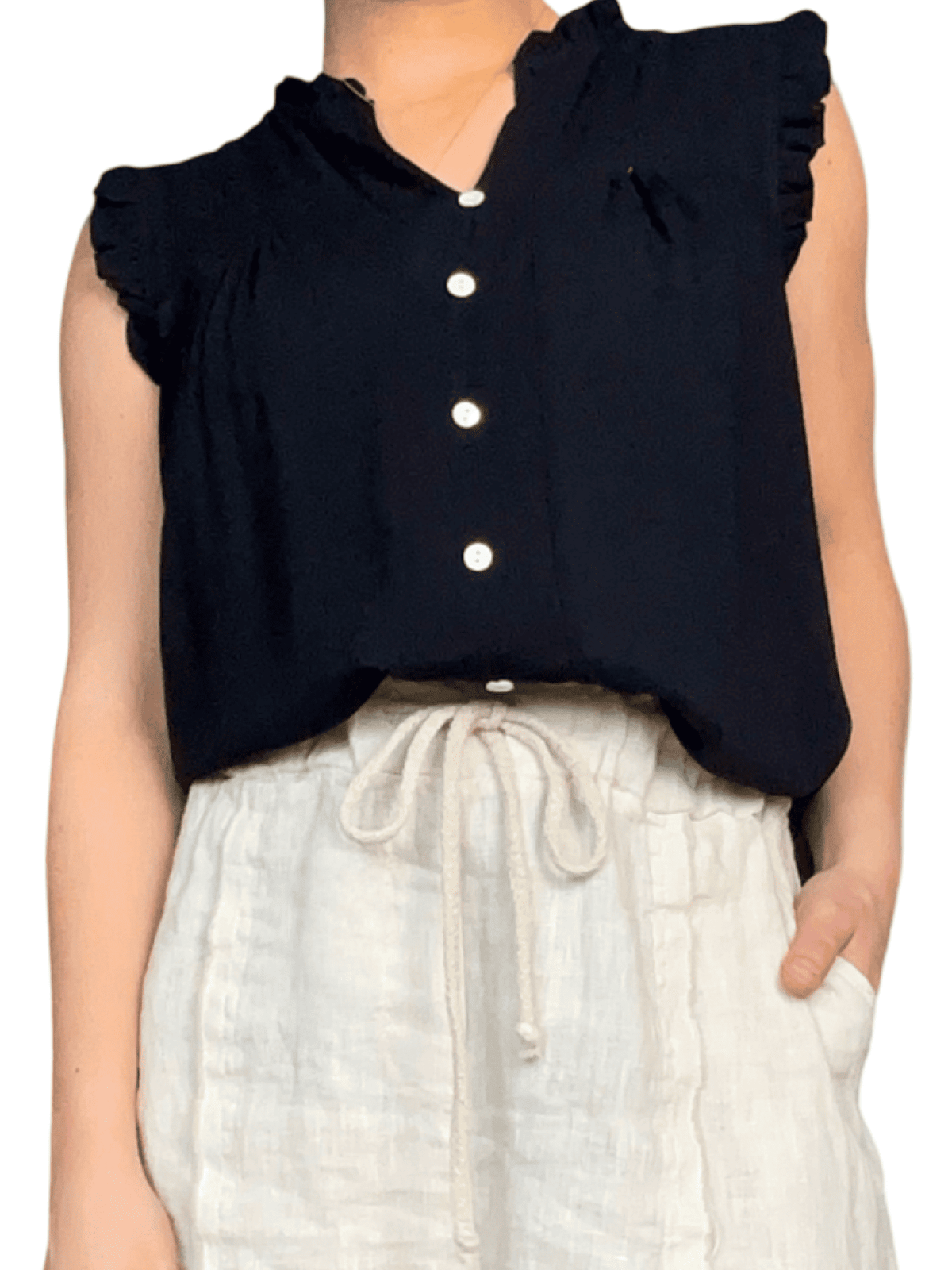 Camisole noire boutonnée pour femme.
