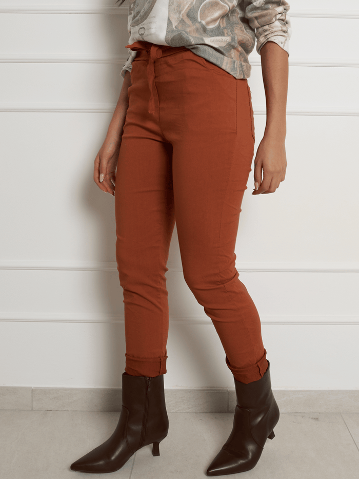 Pantalon orange brique à taille élastique avec cordon
