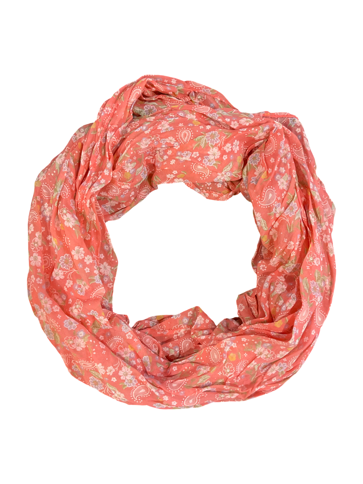 Foulard corail avec imprimé de paisleys et fleurs