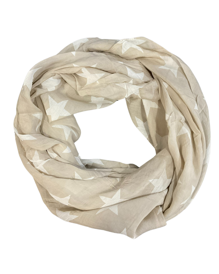 Foulard beige à motifs d'étoiles blancs pour femme.