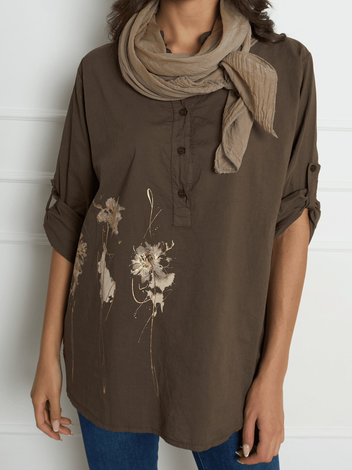 Blouse brune à manche 3/4