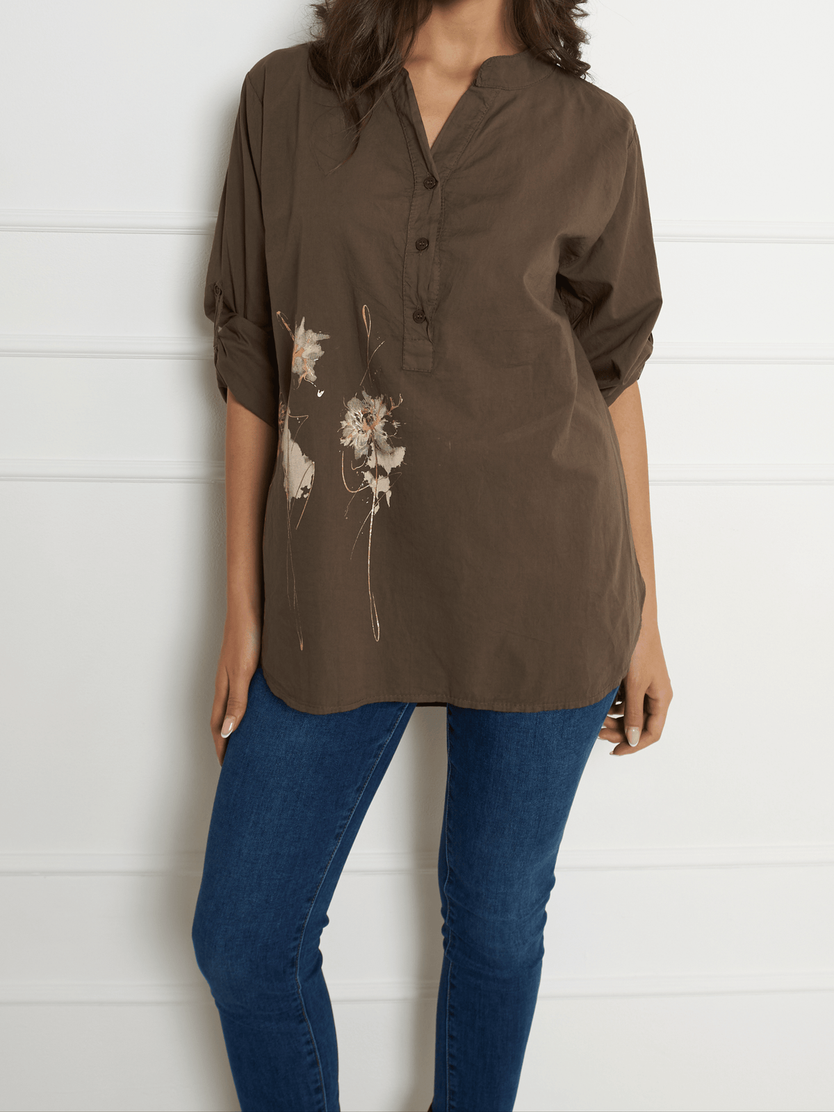 Blouse brune à manche 3/4