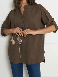 Blouse brune à manche 3/4