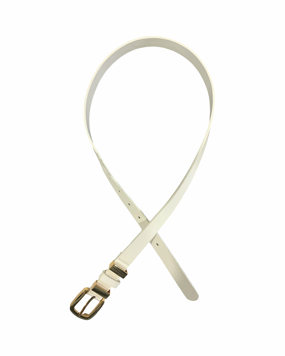Ceinture blanche avec boucle carrée dorée pour femme.