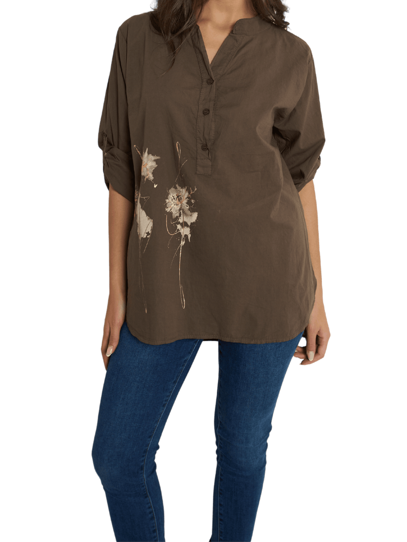 NEW - Blouse brune à manche 3/4