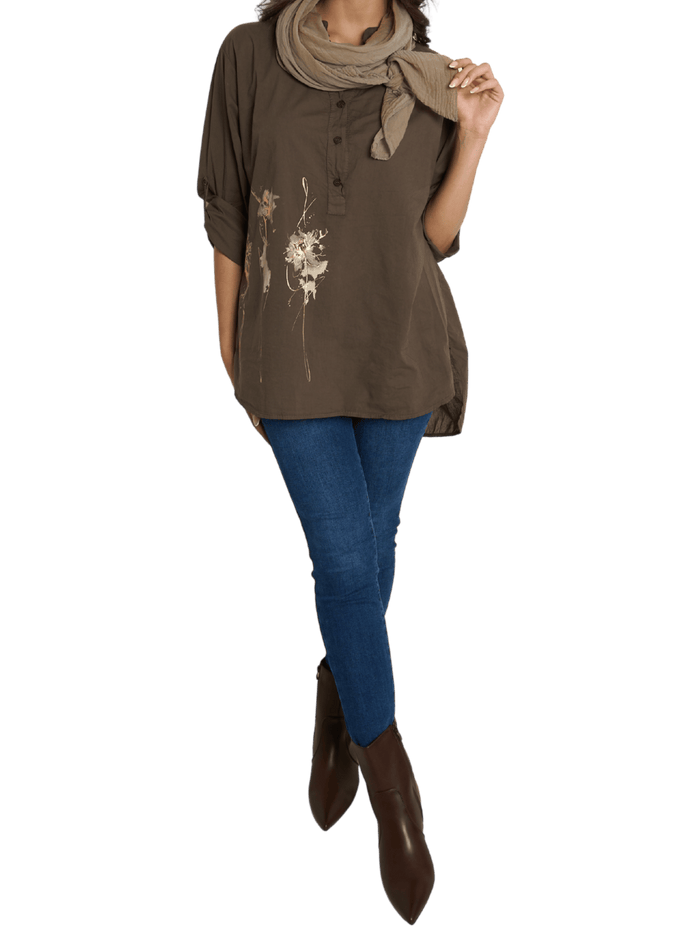 NEW - Blouse brune à manche 3/4