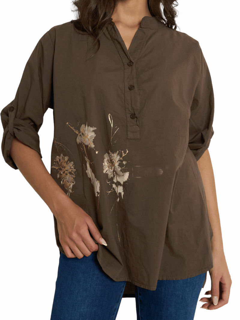 NEW - Blouse brune à manche 3/4