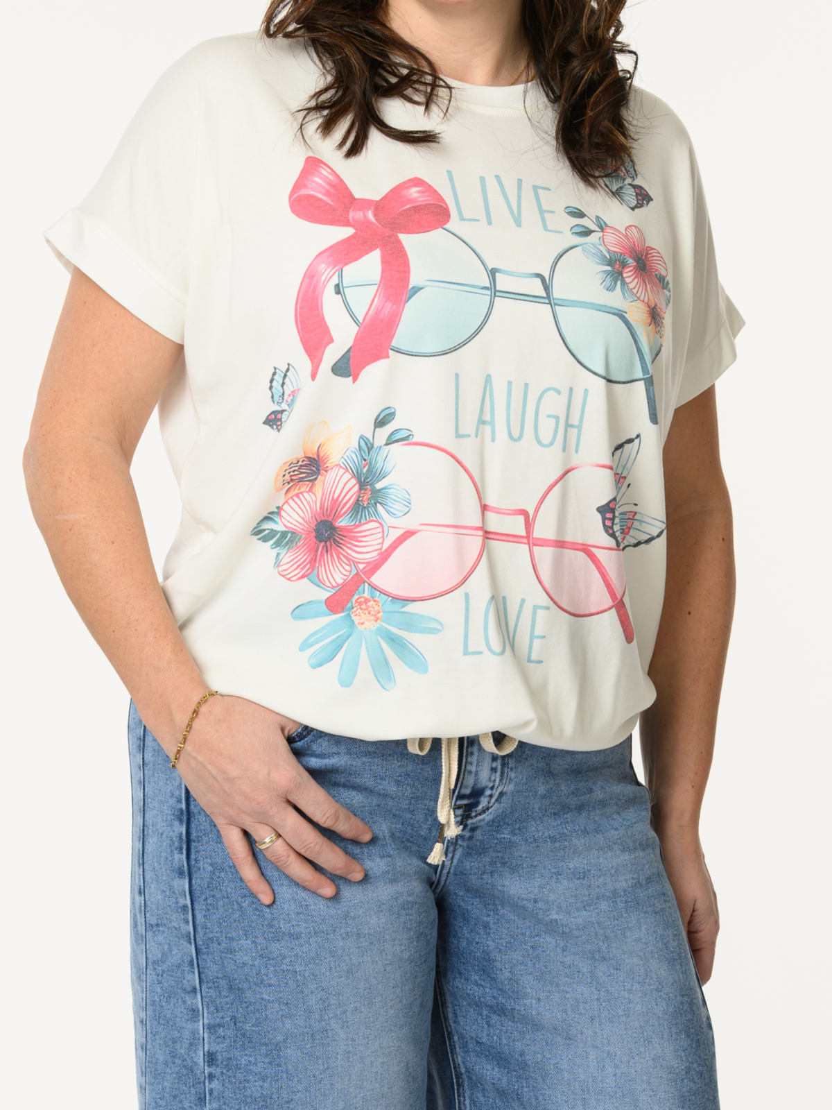 Chandail blanc crème ''Live, laugh, love''