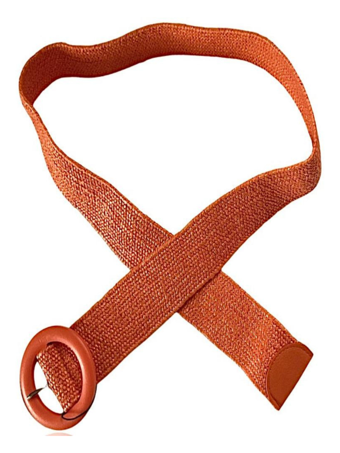 Ceinture orange élastique en jute avec boucle en bois orange