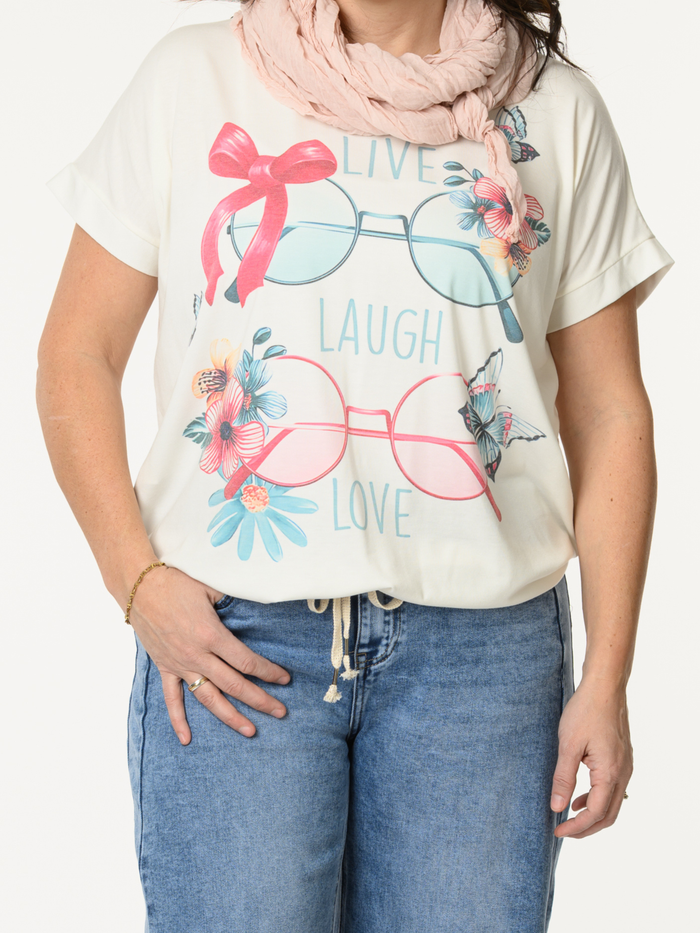 Chandail blanc crème ''Live, laugh, love''