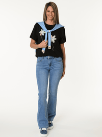 T-shirt noir avec imprimé de deux fleurs texturées