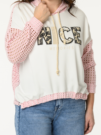 Chandail blanc et rose avec imprimé ''Nice memories''