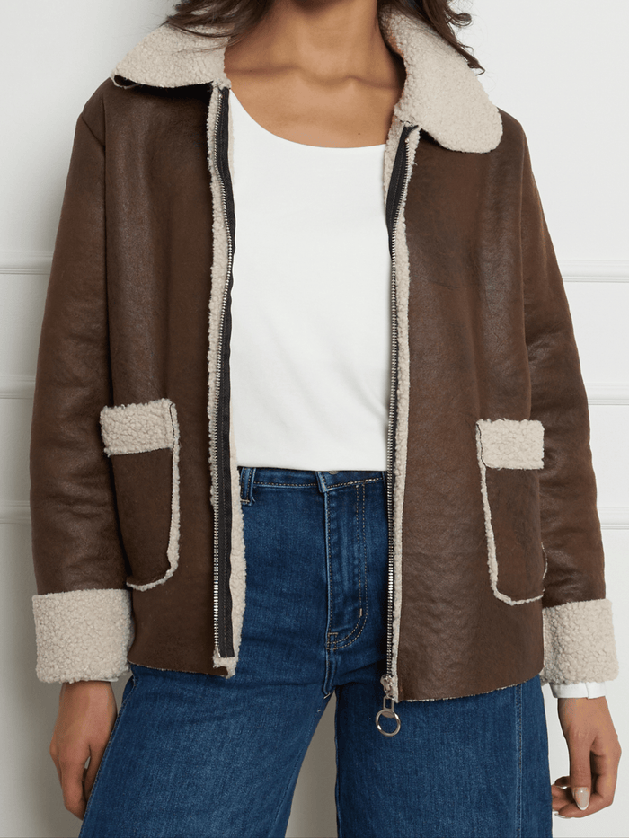 NEW - Manteau brun avec effet mouton retourné