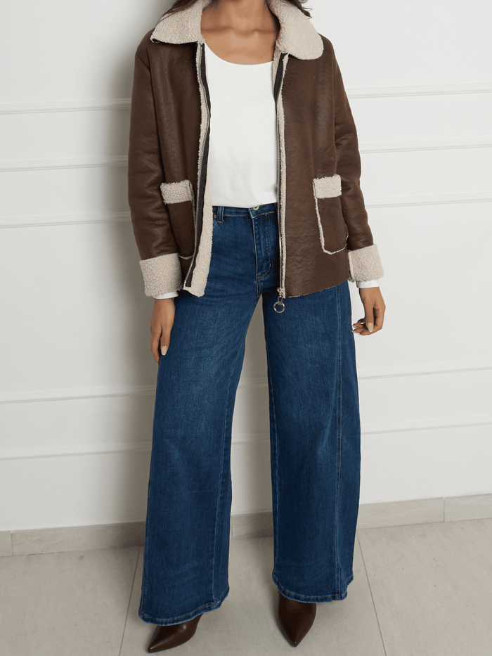 NEW - Manteau brun avec effet mouton retourné