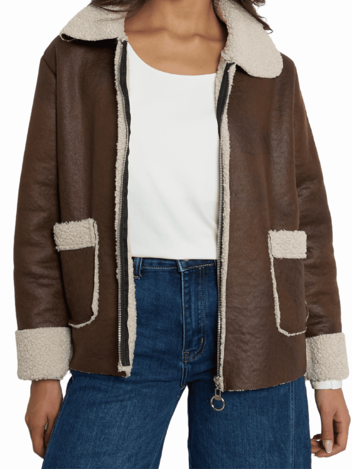 NEW - Manteau brun avec effet mouton retourné