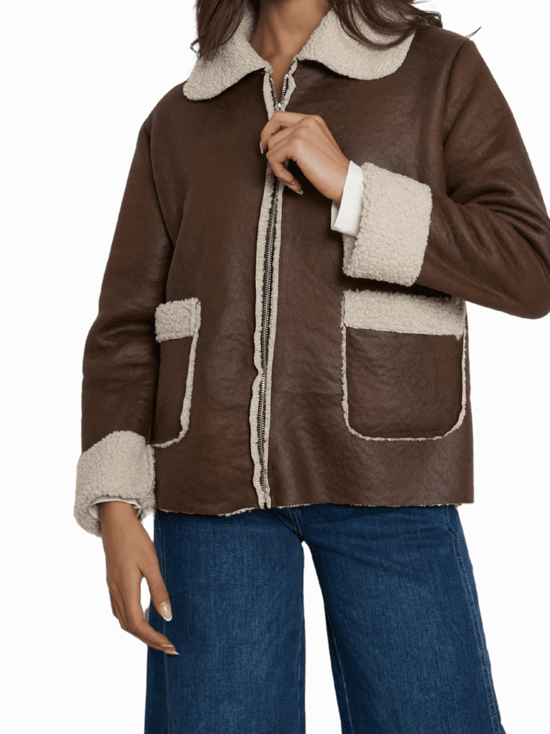NEW - Manteau brun avec effet mouton retourné