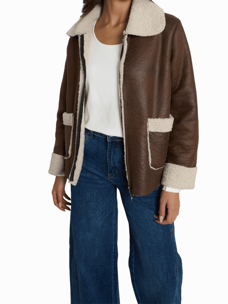 NEW - Manteau brun avec effet mouton retourné