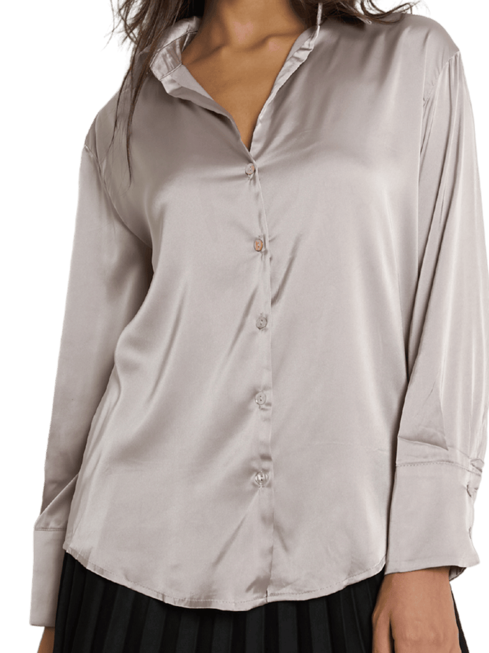 NEW - Chemise satinée grège à manche longue