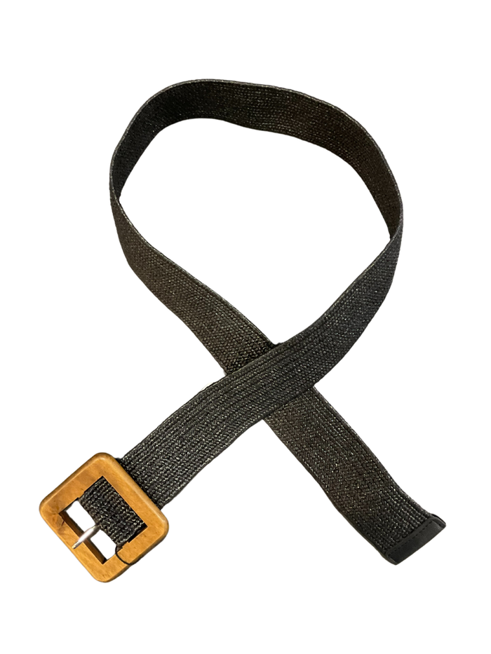 Ceinture noire élastique en jute avec boucle en bois