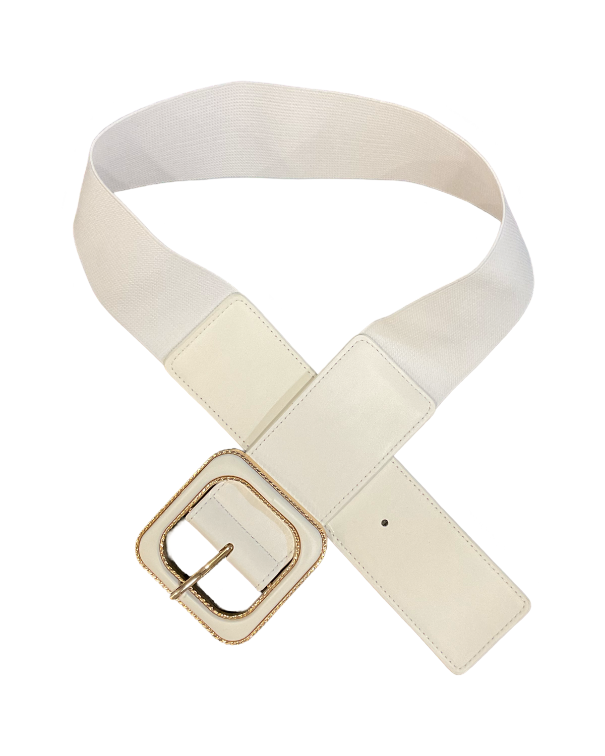 Ceinture blanche cassée élastique à bande large pour femme.