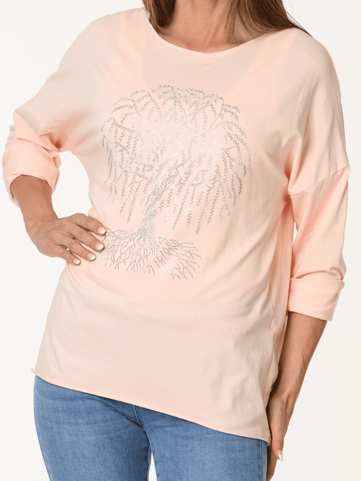 Chandail corail avec arbre de vie argenté