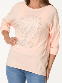 Chandail corail avec arbre de vie argenté