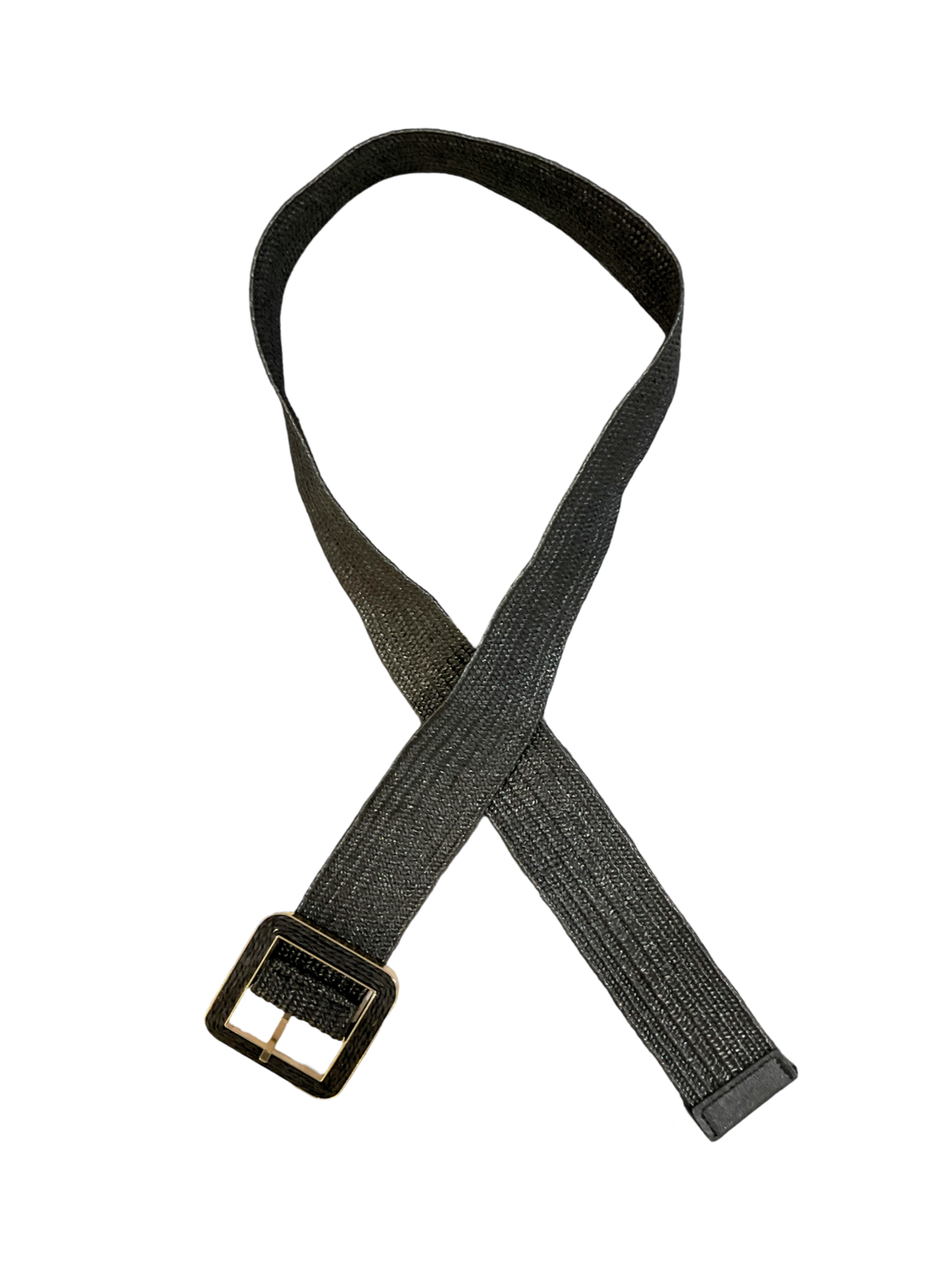 Ceinture noire élastique en jute avec boucle noire et dorée