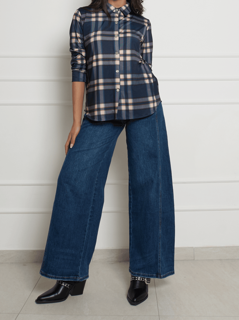NEW - Chemise à carreaux bleus et beiges