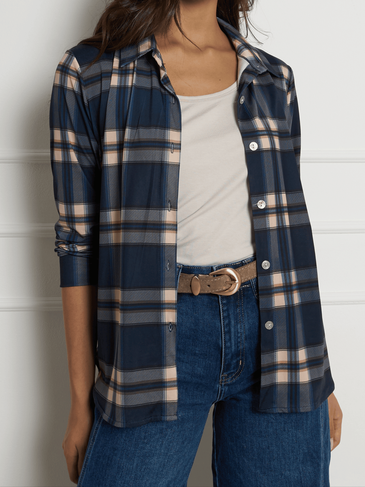 NEW - Chemise à carreaux bleus et beiges