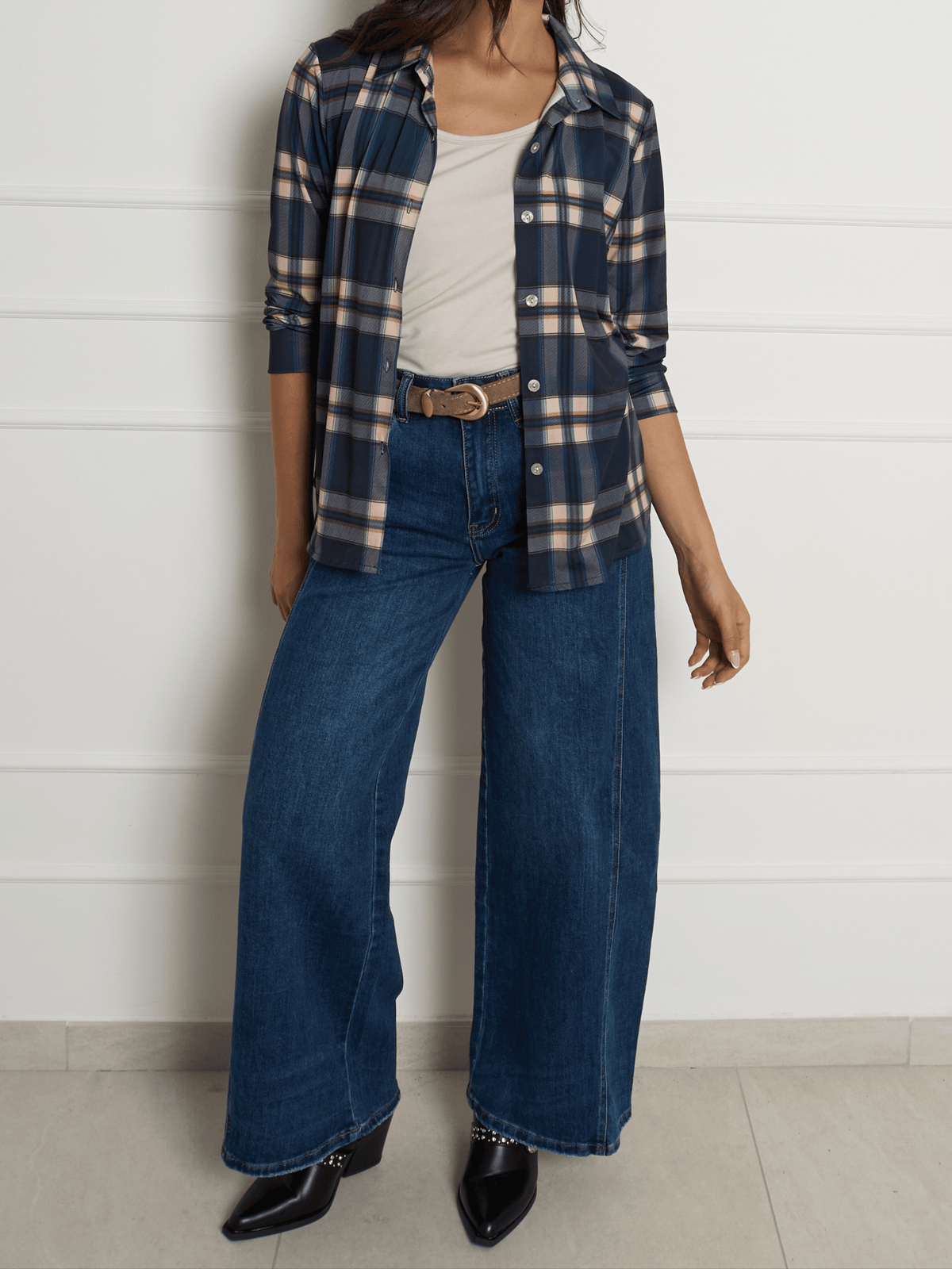 NEW - Chemise à carreaux bleus et beiges