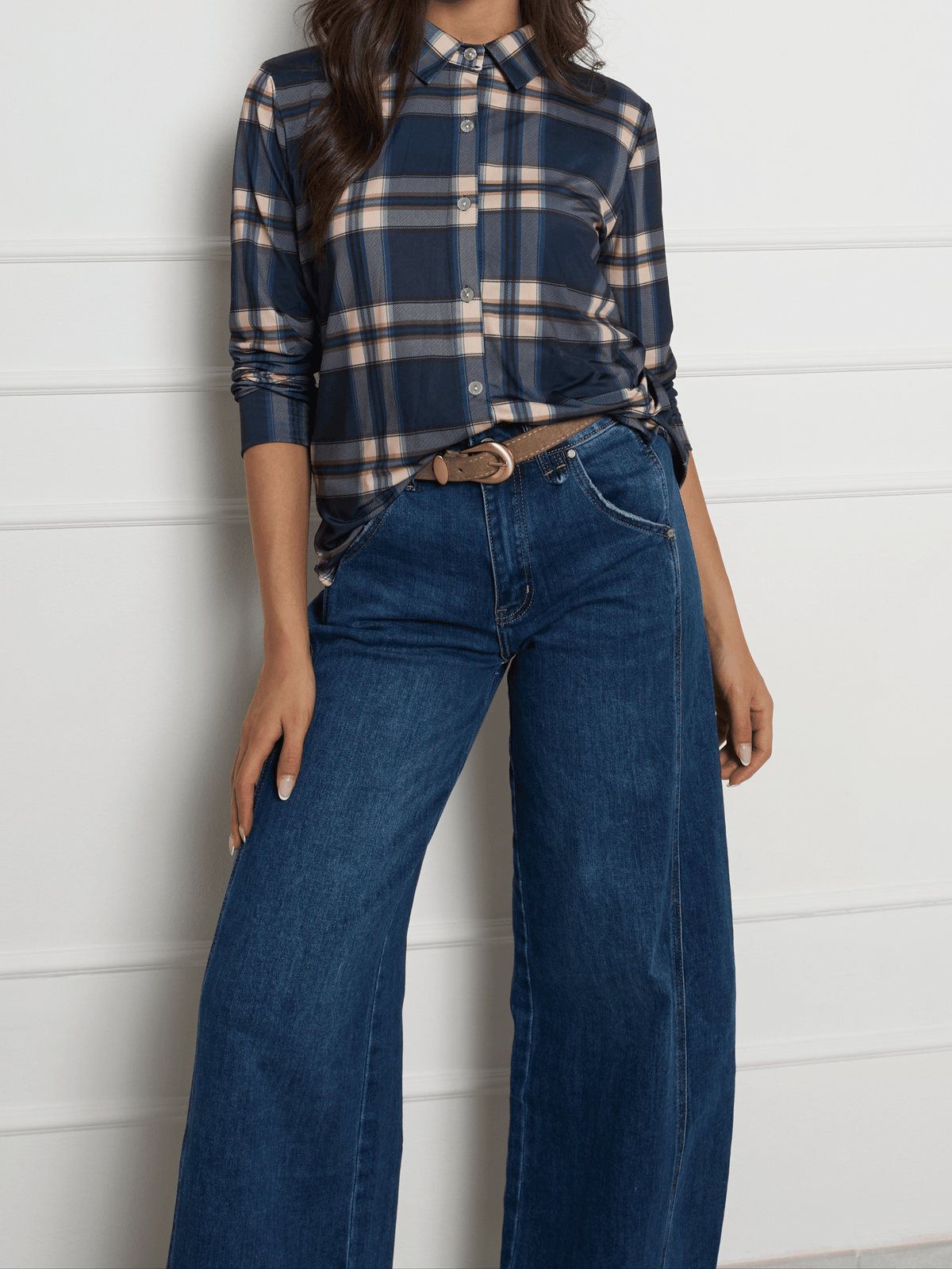 NEW - Chemise à carreaux bleus et beiges