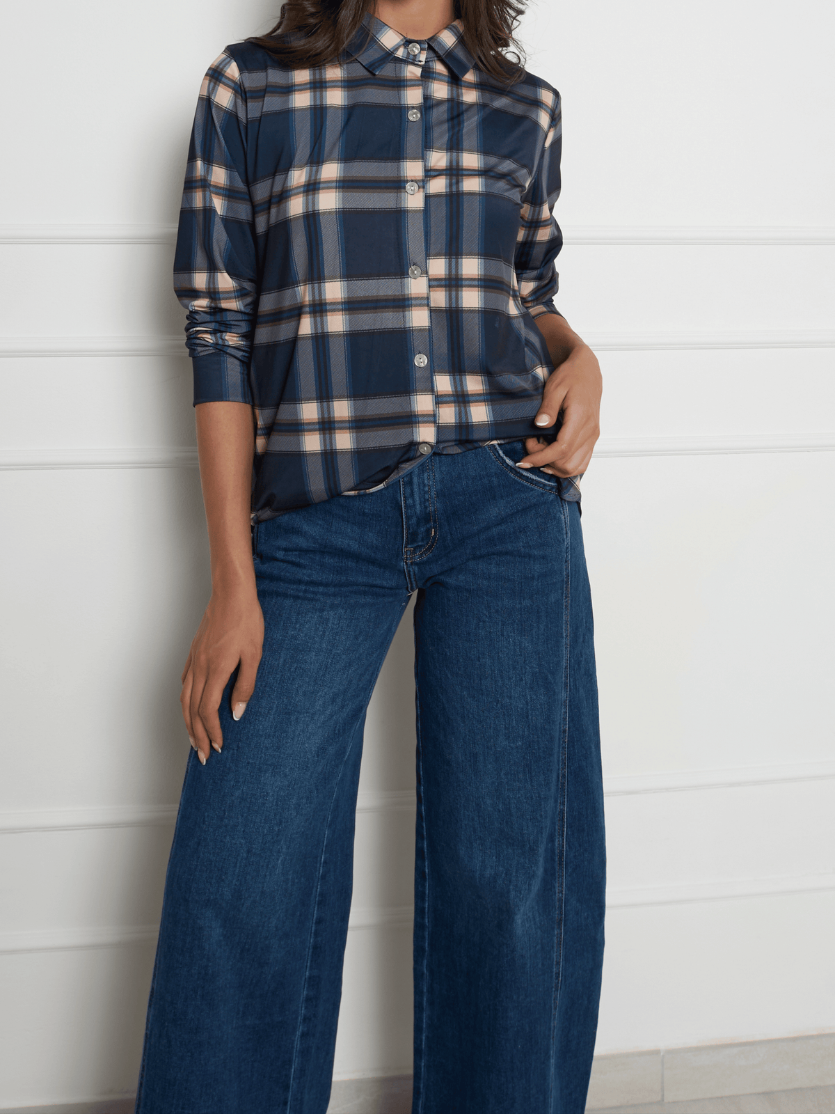 NEW - Chemise à carreaux bleus et beiges