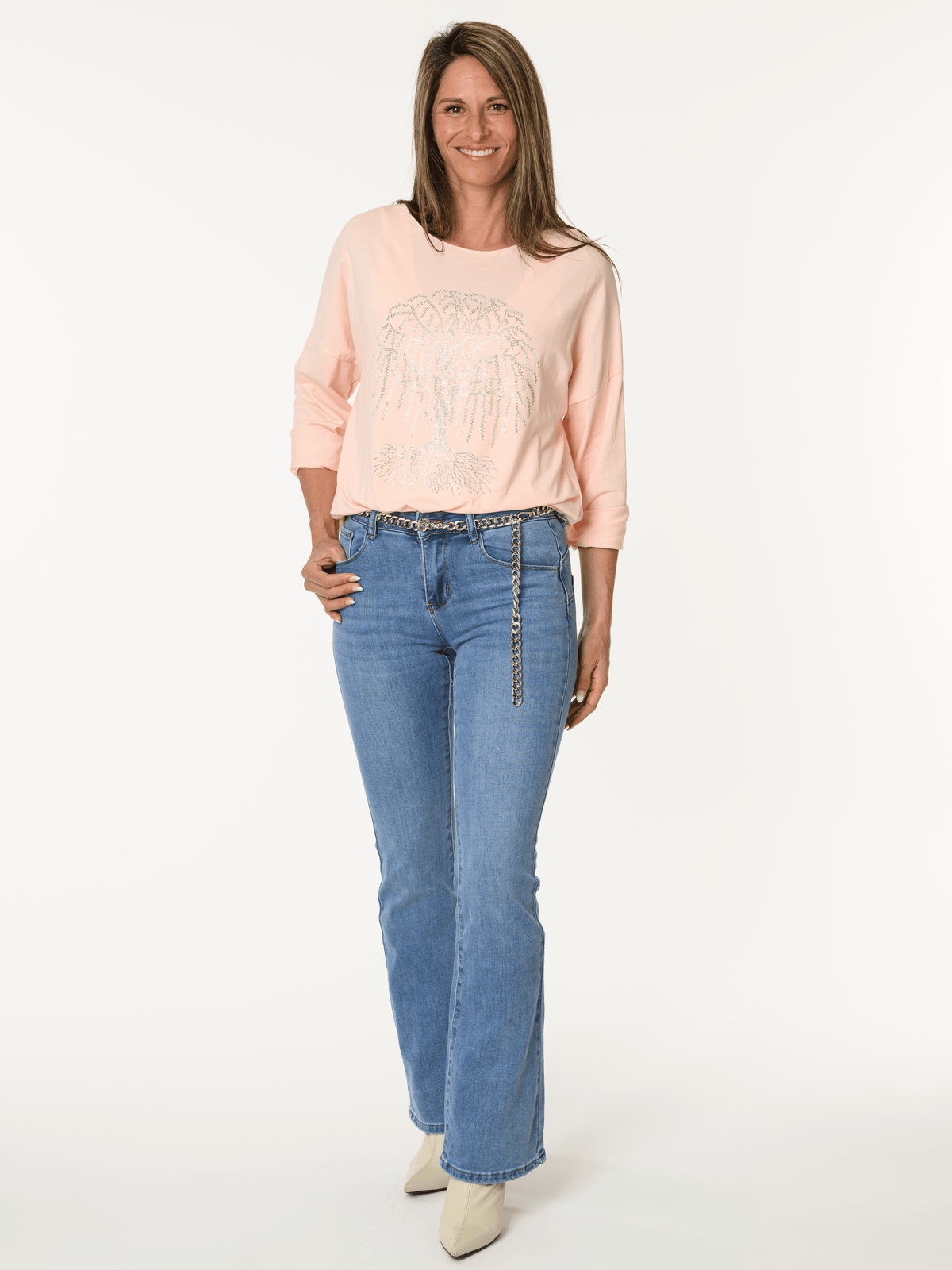 Chandail corail avec arbre de vie argenté