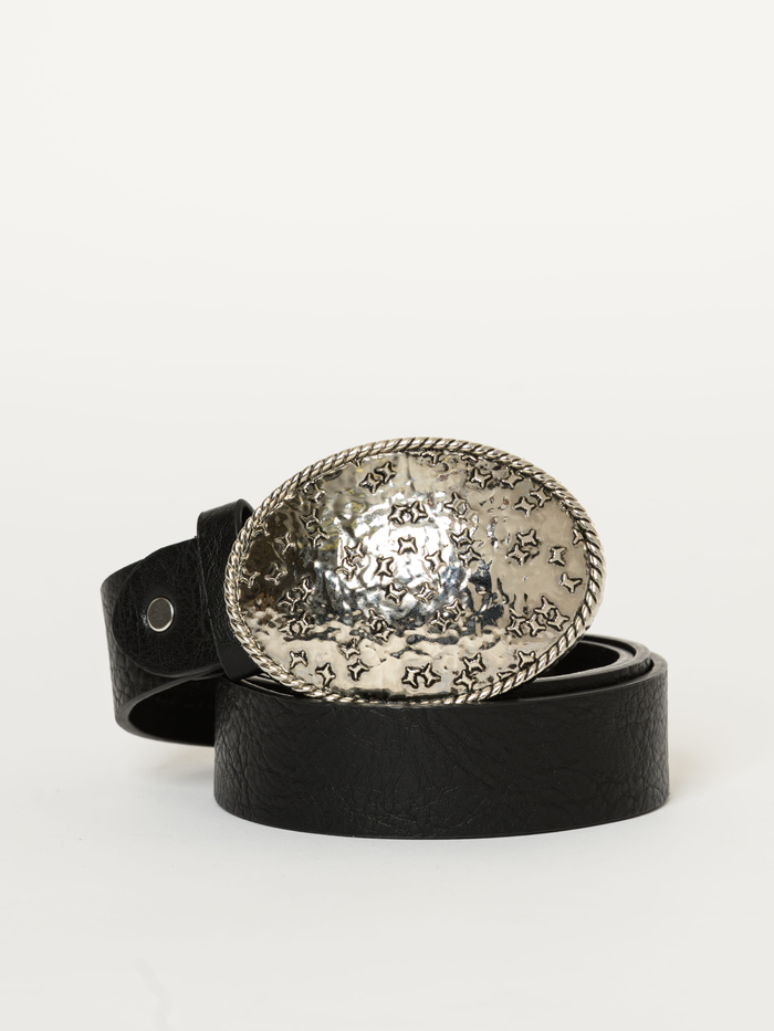 Ceinture noire en similicuir avec boucle argent