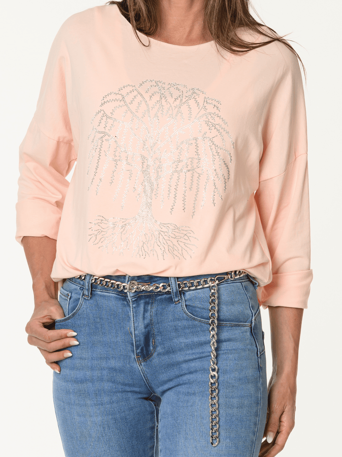 PRÉVENTE - Chandail corail avec arbre de vie argenté