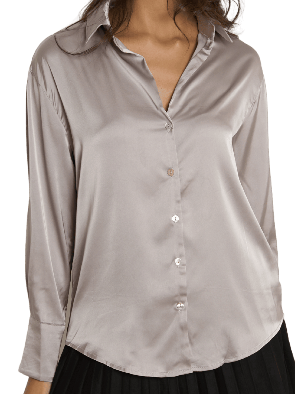 NEW - Chemise satinée grège à manche longue