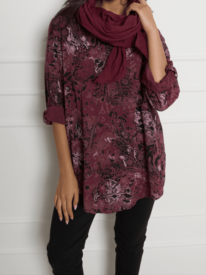 NEW - Blouse bourgogne avec imprimé de léopard