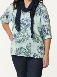 Chandail aqua avec imprimé de fleurs et paisleys