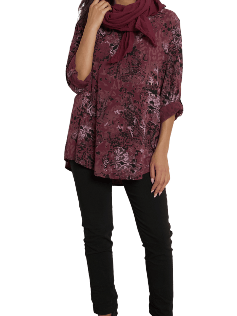 NEW - Blouse bourgogne avec imprimé de léopard
