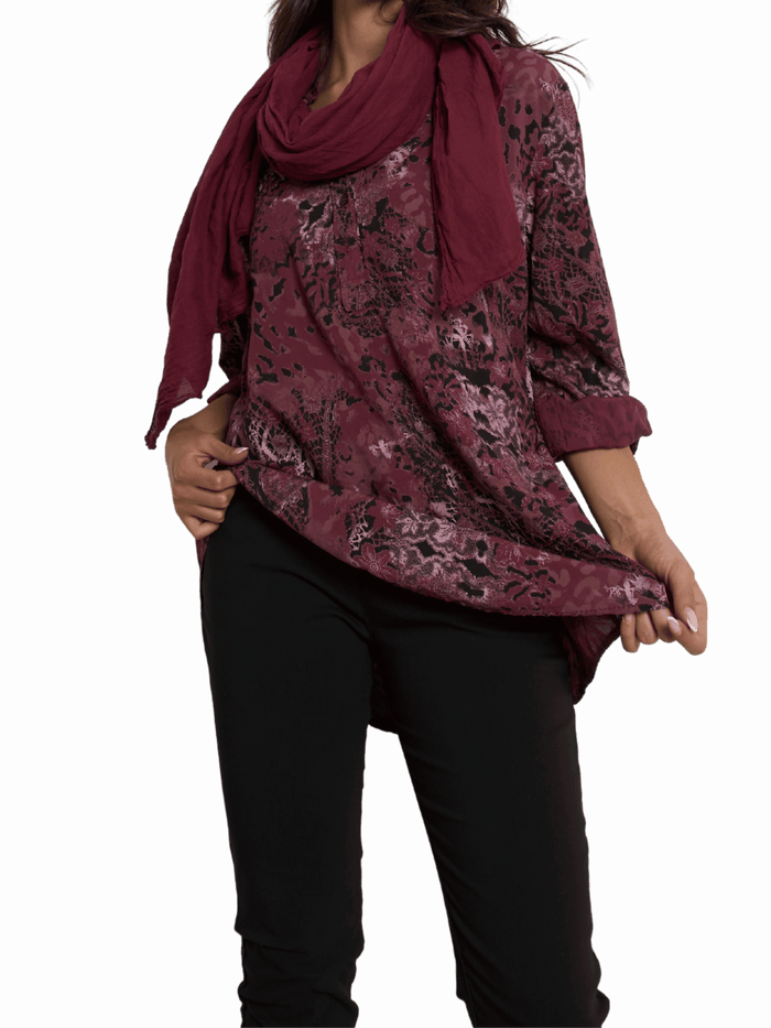 NEW - Blouse bourgogne avec imprimé de léopard
